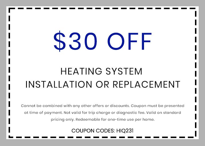 Discount coupon on heating system installation or replacement